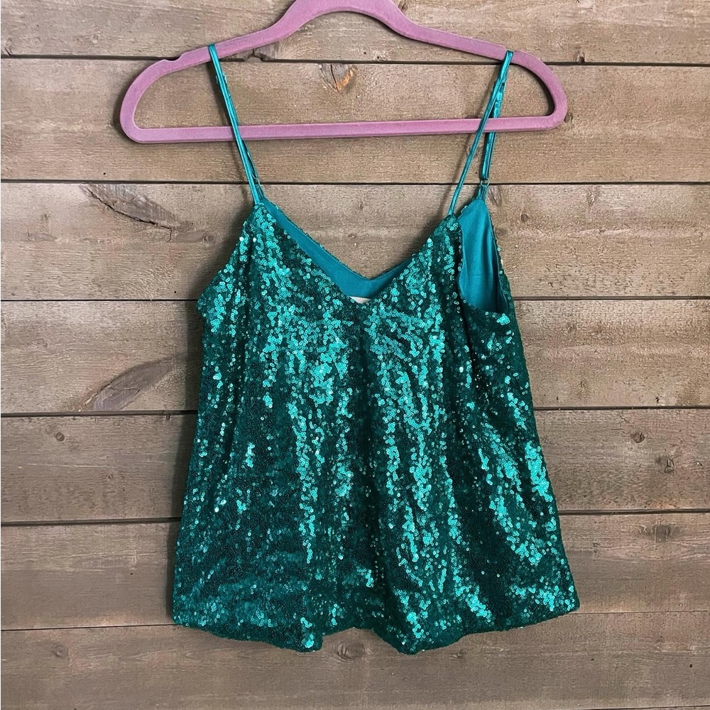Turquoise Sequins Tank Top